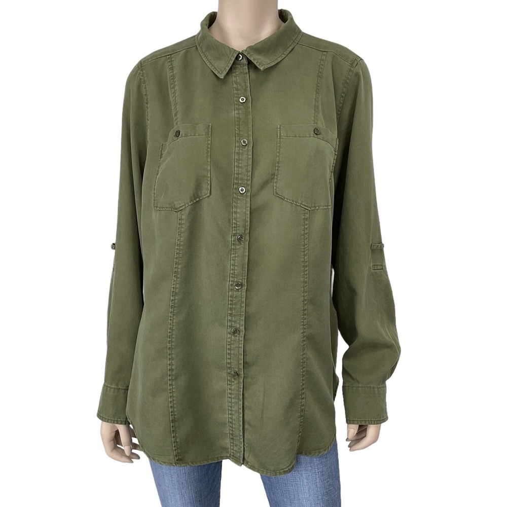 Lane Bryant Shirt Women 18 Green Long Sleeve Button Down Casual NWT